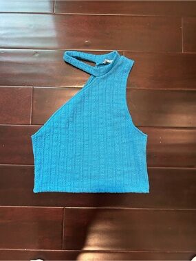 Zara Blue One-Shoulder Knit Crop Top